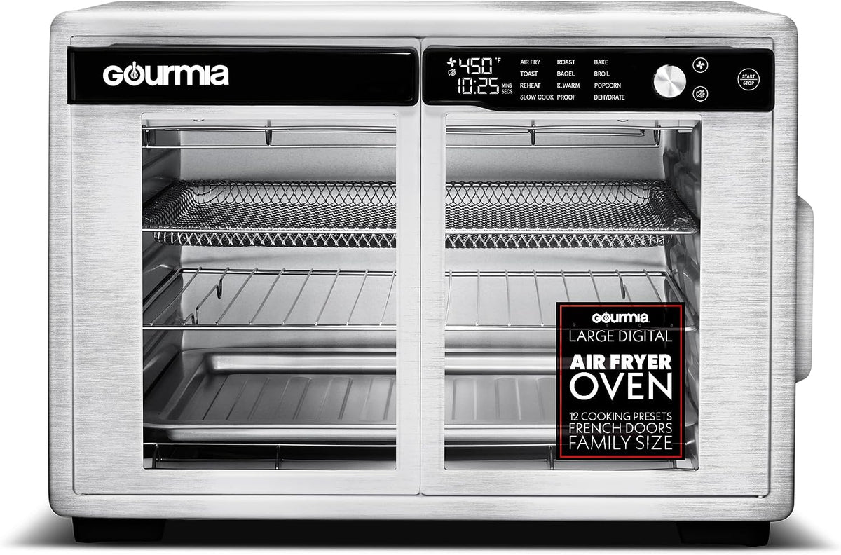 Gourmia Air Fryers, Silber, French Door Air Fryer Oven - 37 Qt Large Capacity, FryForce 360°, Digital Display, 12 Cooking Presets