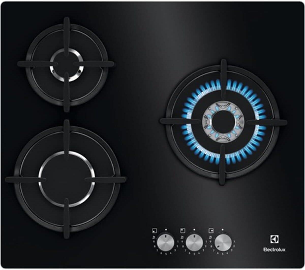 Electrolux Kochfeld, 60 cm, Schwarz, KGE6633NOK Gas und 3 Zonen Wok-Bereich Frontbedienungen