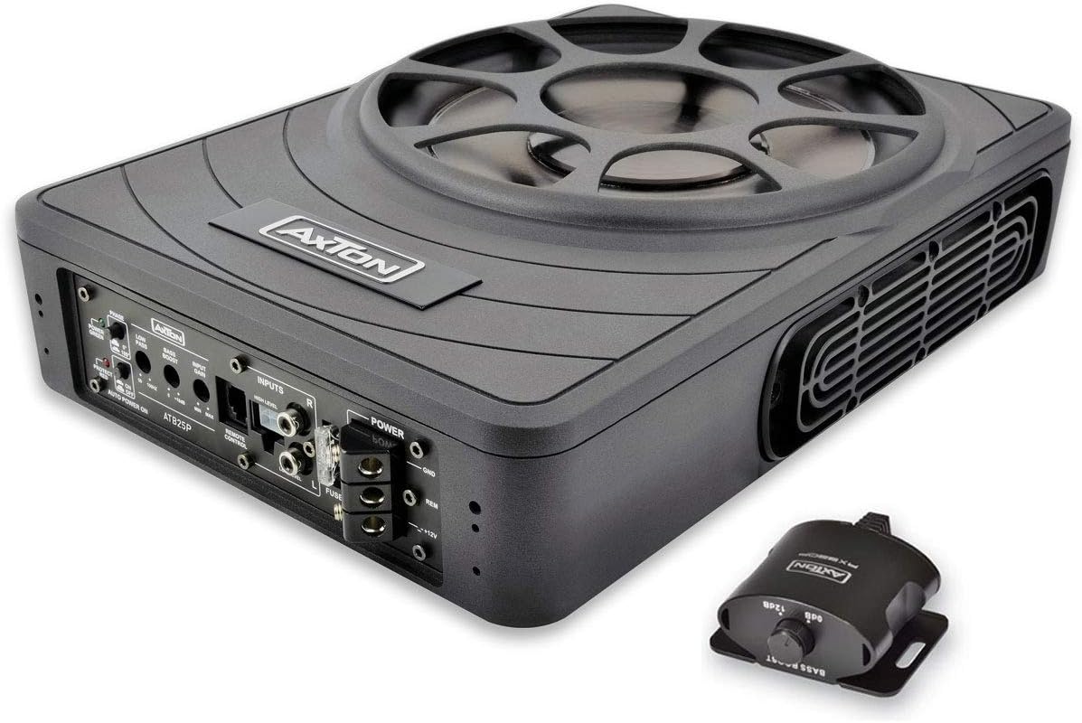 AXTON Audiogerät, 10 Zoll, 25 cm, 180 W, Schwarz, ATB25P, Flacher / Aktiv-Subwoofer, kompakter Untersitzbass mit Verstärker