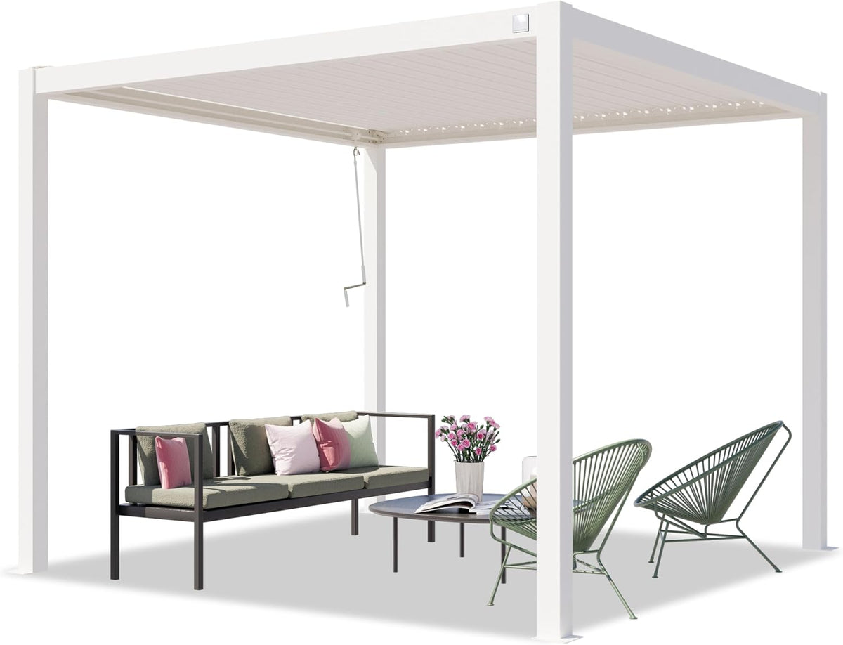 TOOLPORT Pavillon, weiß, PRIMEYARD Pergola 3x3 m e Aluminium-Pfosten