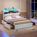 KIMENICH Bett, 140x200 cm, Natur, Doppel gestell, mit LED-Beleuchtung, Polster, 4 Schubladen, Ladestation, Metallrahmen & Holzkopfteil mit Stauraum