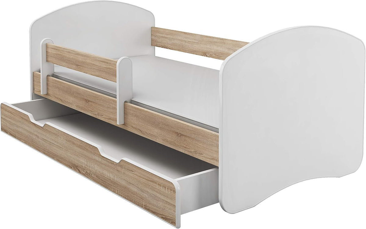 ACMA Bett, 180x80 cm, 120 kg, Eiche, Kinder Sonoma mit mit Matratze und Lattenrost - Junior mit, Belastbar bis