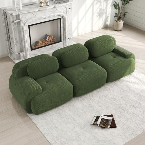 Sofa staronce, Grün, 3-Sitzer, Modulares, Cordstoff Couch, Rahmenlos, Montagefrei, rutschfest, Ergonomisch, Hochelastische Polsterung