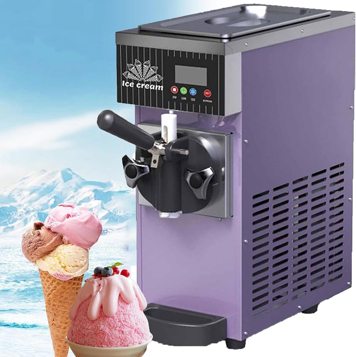NzEupno Eismaschine, 750 W, Edelstahl, Violett, FüR Zuhause, Soft, FüR Den Gewerblichen Einsatz In CaféS Und Imbissen