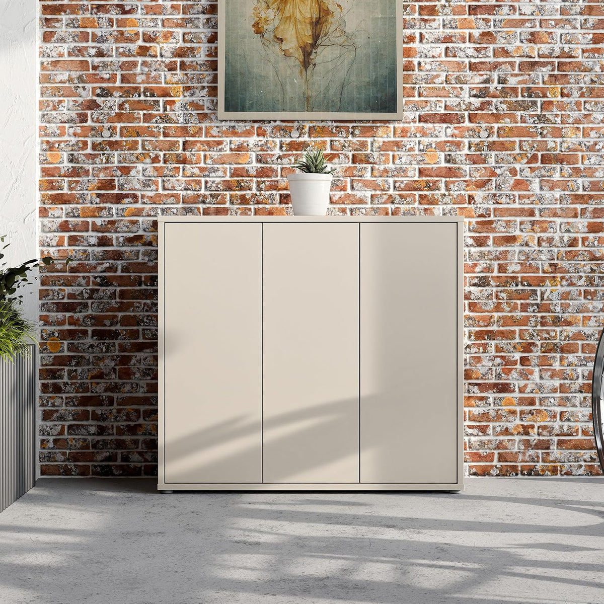 Forte Schuhschrank, 109,2 cm, 99,1 cm, 34,9 cm, Beige, Alice Springs 100 110, Flurschrank mit 3 Türen und 8 Einlegeböden