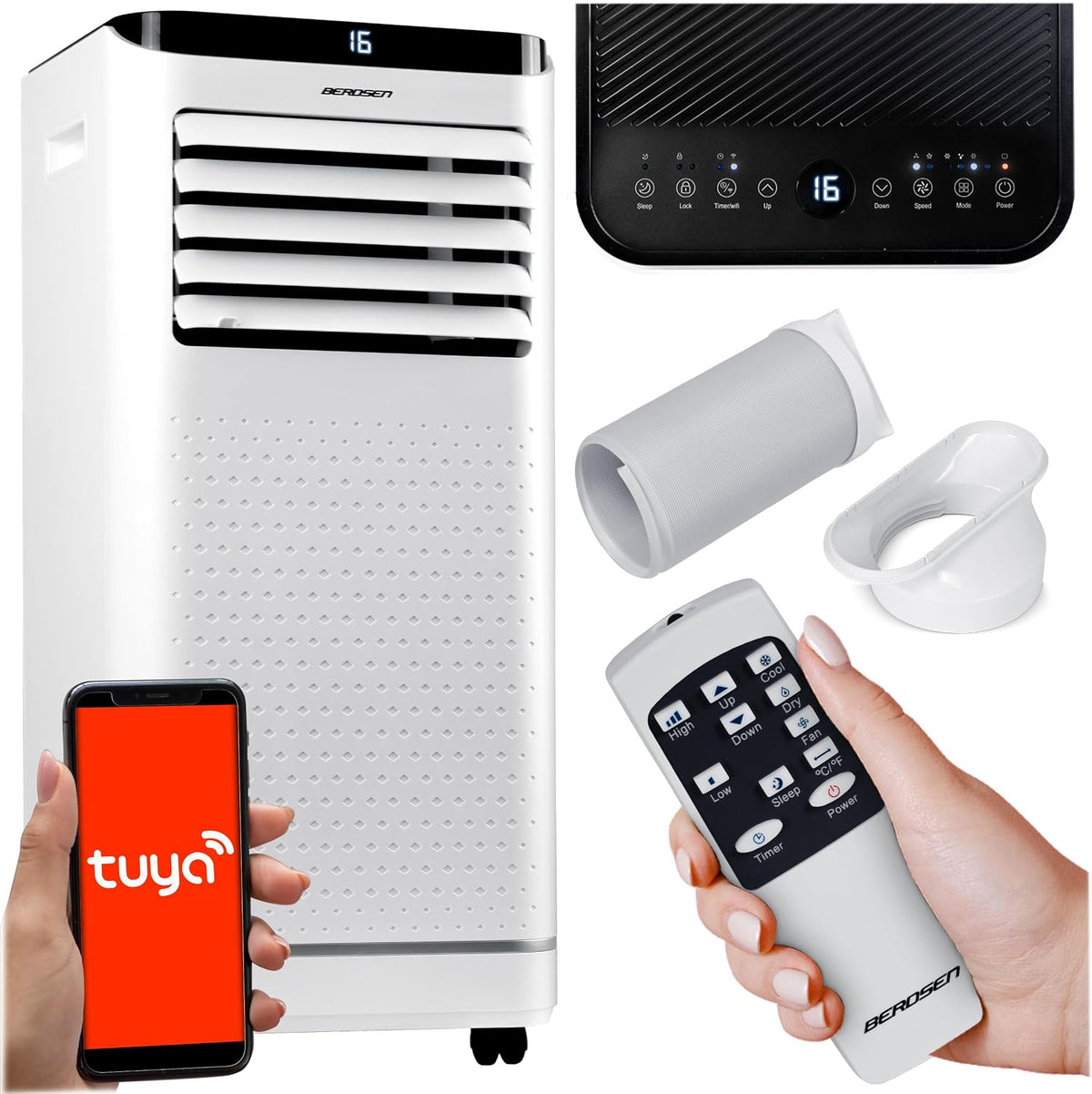 Berdsen Klimaanlage, Weiß/Schwarz, Mobiles Klimagerät 9000 BTU - 4-in-1 mit Lüfter, Entfeuchter, Schlafmodus - Tuya Smart App - Energieeffizient
