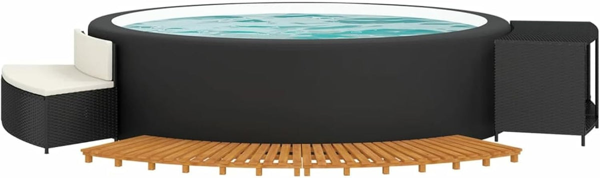CIADAZ Badewannen mit Sprudelfunktion, Schwarz, Whirlpool-Umrandung Poly Rattan und Massivholz Akazie, Pool Verkleidung