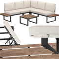 Gartenmöbel-Set tectake, Beige/Braun/Schwarz, Gartenlounge Set 4-teilig, wetterfest, Gartenmöbel mit Aluminium-Gestell und Polywood-Tisch