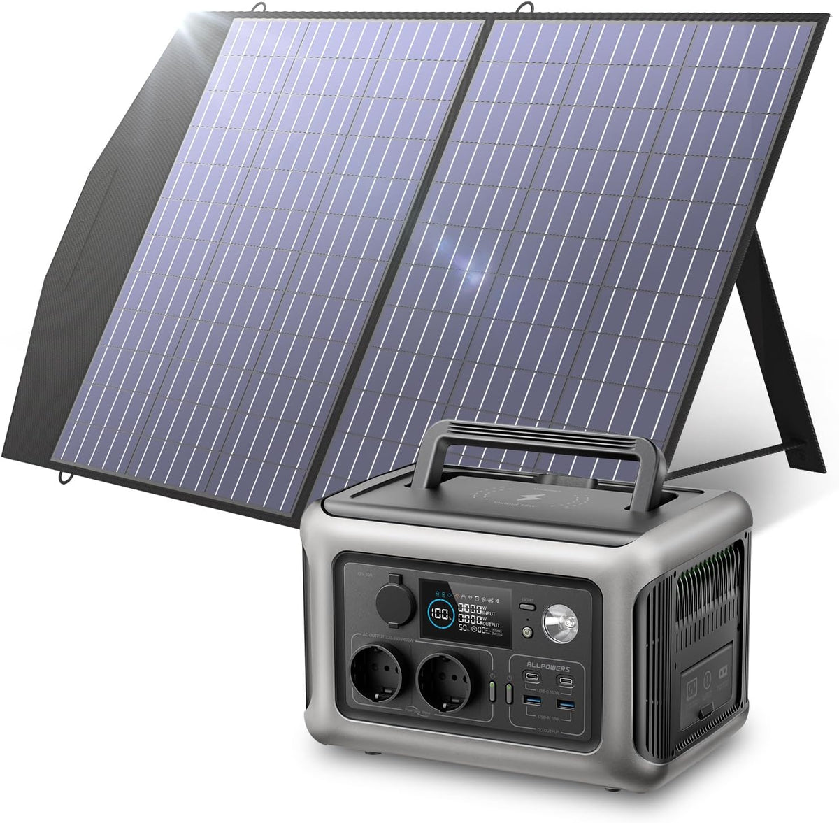 ALLPOWERS Powerstation, 299WH, 1200 W, 600 W, 100 W, Grau/Schwarz, Solargenerator
