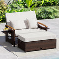 Sofa GIANTEX, Weiß/Braun, Lounge Möbel Outdoor, Rattan Gartenlounge Set mit Hocker, Garten mit Liegefunktion, Balkon Lounge Set
