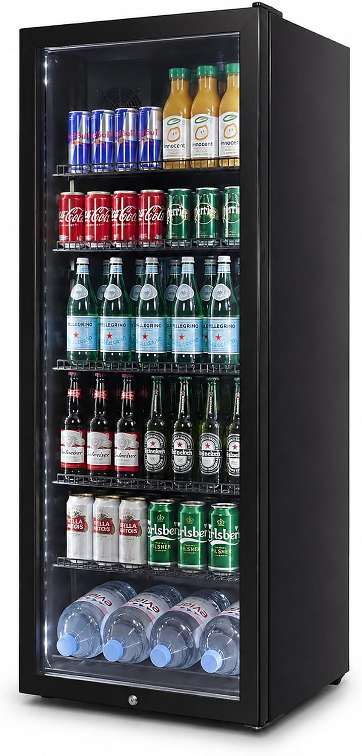 Syntrox Getränkekühlschrank, 241 Liter, Weiß, Germany, Showcase, Kühlschrank mit Glastür, geräuscharm, freistehend