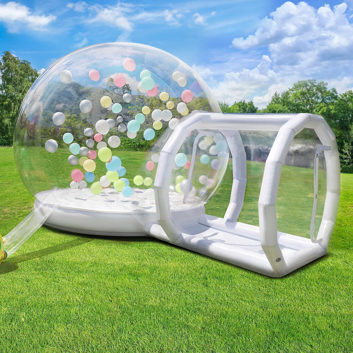 Afitdon Bett, 300 cm, Transparent/Weiß, Aufblasbares Blasenhaus mit Trampolin, Aufblasbares Bubble House Dome mit Gebläse & Pumpe