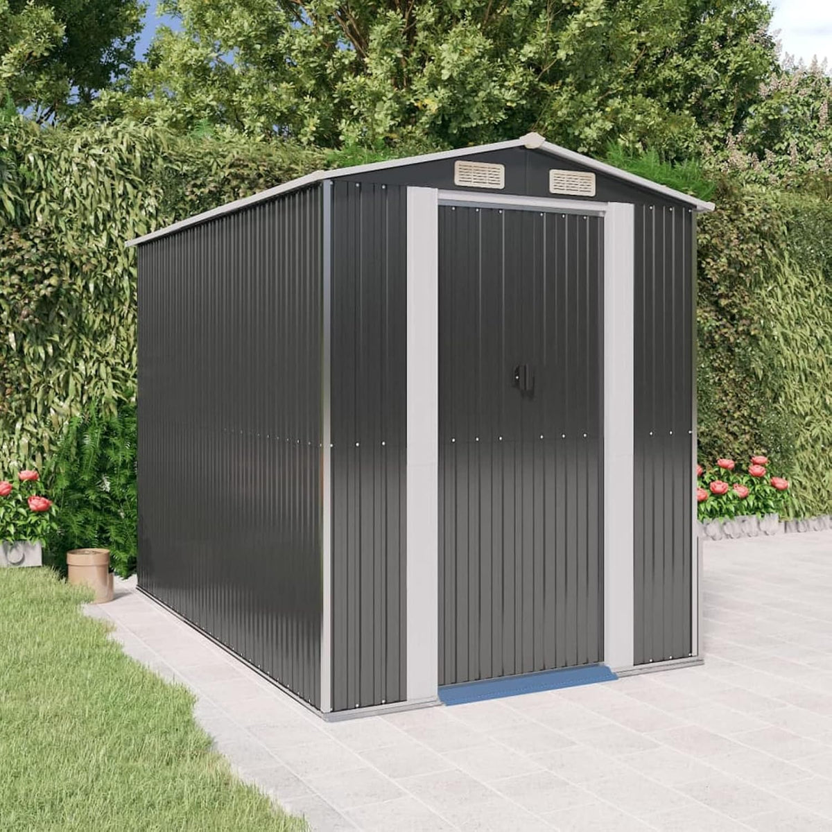 Xichuzi Gerätehaus, 192x274x223 cm, Verzinkter Stahl, Dunkelgrau/Hellgrau, Geräteschuppen, Gartenhaus, Fahrradgarage