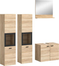 xonox.home Komplettprogramme, 137x186x33 cm, Eiche Sonoma Nb./Schwarz, Badezimmer Boston 4tlg. Kombination Badmöbel Set kleine