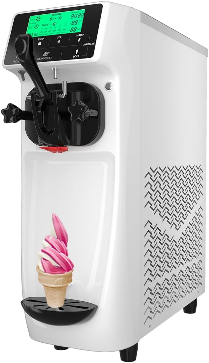 GSE Eismaschine, 1200 W, 1.2 L, 18 L, 6 L, Silber, Eiscrememaschine - Softeis pro Stunde softeis maschine für, Edelstahlbehälter mit Kühlfunktion