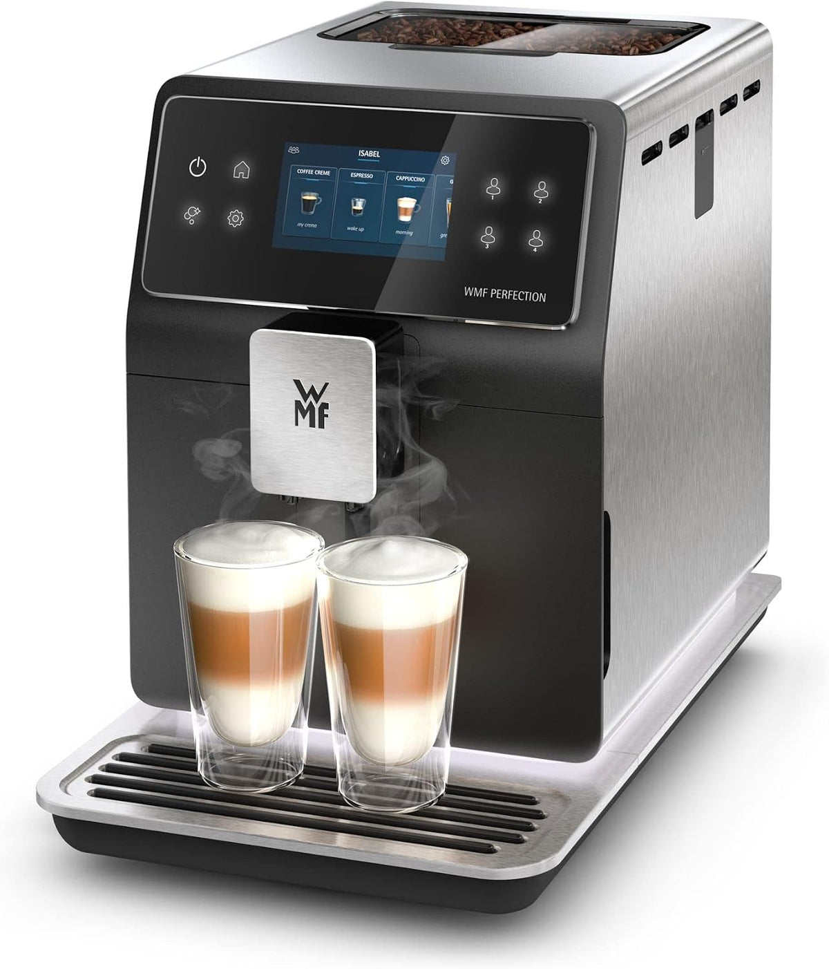 WMF Kaffeevollautomat, 880 L, 1l, Schwarz/Edelstahl, Perfection mit Milchsystem, 18 Getränkespezialitäten, Double Thermoblock
