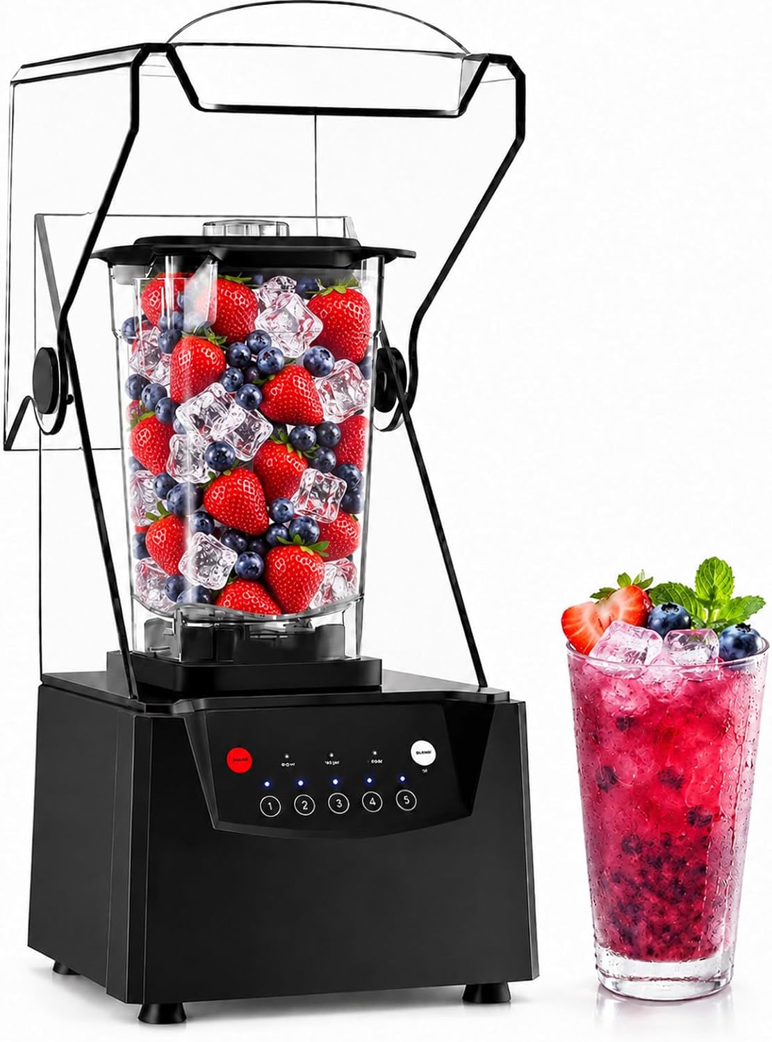 SHUMIAO Standmixer, 2200 W, Schwarz, Gewerbe, 17.000 U/min, 70 Oz, Schallschutzhaube