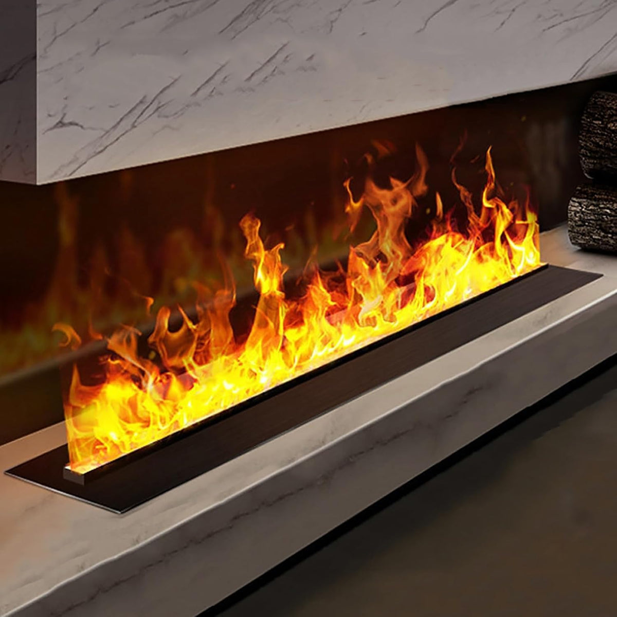 LESBJFDM Elektrokamin, 150 cm, Grau, 3D-Wasserdampfkamin mit Flamme in 9 Farben einstellbar, Elektrischer Zerstäubungskam