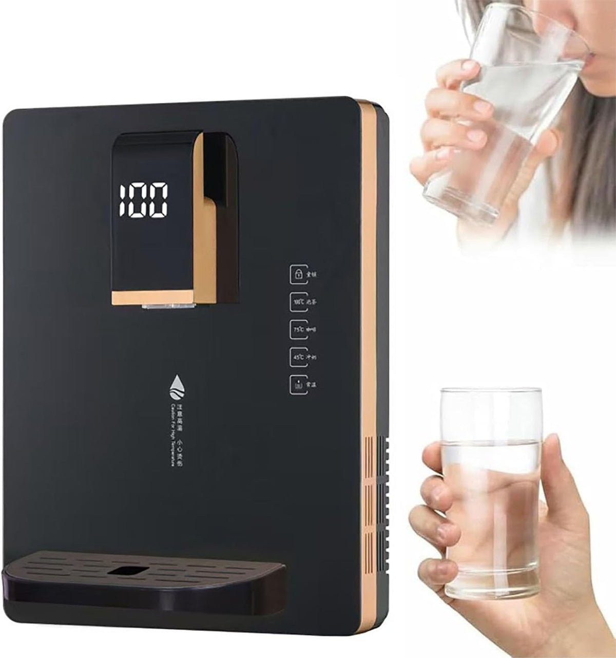 Sofortiger Heißwasserspender, Schwarz, Wandmontage, Netzeinspeisung mit abnehmbarer Auffangbox & elektronischer