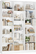 FirFurd Bücherregal, 149x23,5x188 cm, Weiß, Bücherschrank mit 17 Fächern