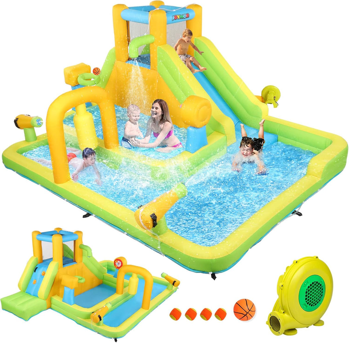 Bonnlo Hüpfburgen, Gelb/Grün, hüpfburg Indoor/Outdoor, hüpfburg mit Gebläse und Troken-/Wasserrutsche