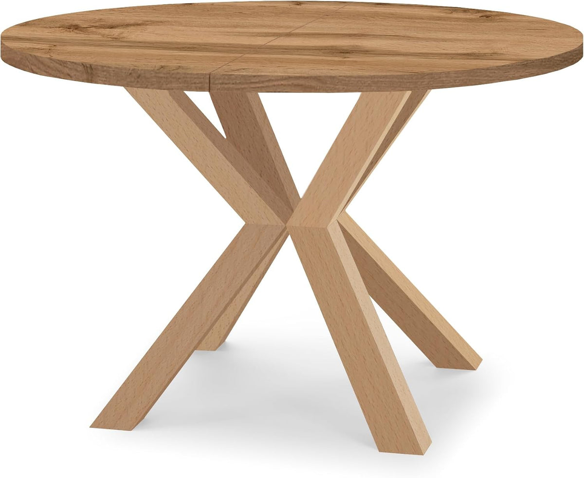 Dekori Möbel Esstisch, 220 cm, 210 cm, Eiche, Runder Ausziehbarer Tisch für Esszimmer RAL mit Holzbeinen, Skandinavischer Stil