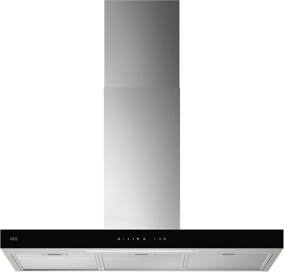 AEG Dunstabzugshaube, 730 m, 74 dB, 90 cm, Silber, Serie 6000 mit Lüften-Funktion, Kaminhaube mit Glas, Ab- und Umluft