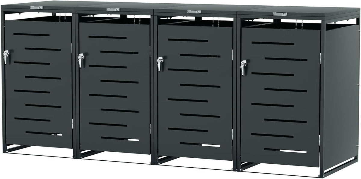 ISOISL Mülltonnenbox, 120 L, 240 L, Anthrazit, 4er für /, Mülltonnenverkleidung aus Pulverbeschichtetem Metall, Abschließbar