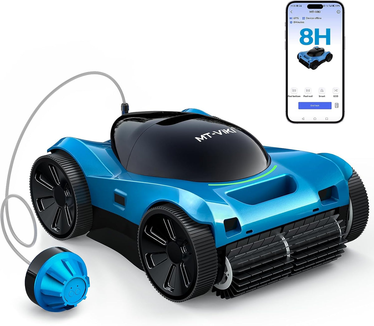 MT-VIKI Poolroboter, 3,5 L, Grau, Kabelloser Akku für Wand und Boden, 4WD Automatischer Poolreiniger bis 400㎡ mit 10400mAh Akku