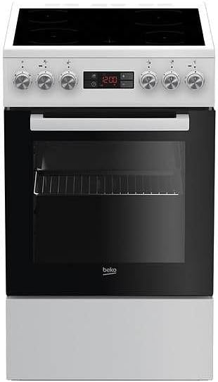 Beko Herd, Weiß/Schwarz, FSM 57300 GW Elektro mit Glas und Keramik, Freistehend, Rost, 4 Heizelemente, Versiegelt