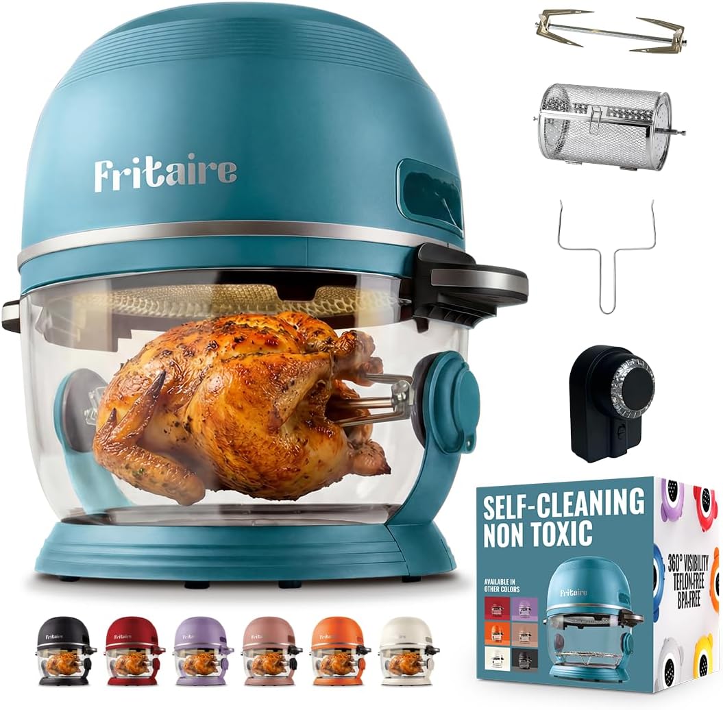 Fritaire Heissluftfritteuse, 5 L, Ungiftiger Glas-Airfryer, 360° Sicht, Selbstreinigung, 400°F Heißluft-Vortex für gleichmäßiges Garen