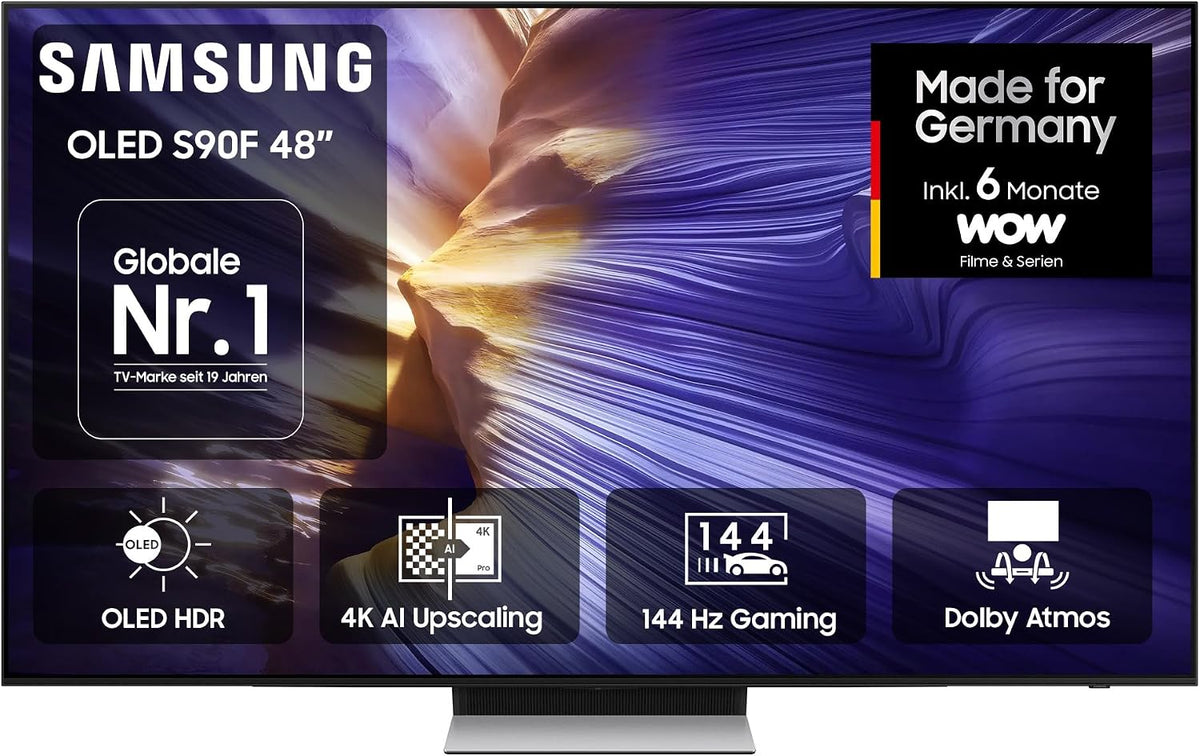 Samsung Fernseher, 48 Zoll, 121 cm, Schwarz, Smart TV, OLED 4K S90F , NQ4 AI Gen3 Prozessor, OLED HDR, 4K Upscaling Pro