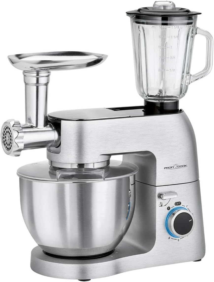 Profi Cook Knet- & Rührmaschinen, 6,7 Liter, 1,5 Liter, Silber/Schwarz, Knetmaschine, Universalküchenmaschine, 3in1