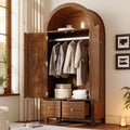 Kleiderschrank RIAZOS, 78x45x181 cm, MDF + Metall, Grau, mit Stange, Doppeltüriger Design, mit 2 Schubladen, Offene Halbrunde Ablage