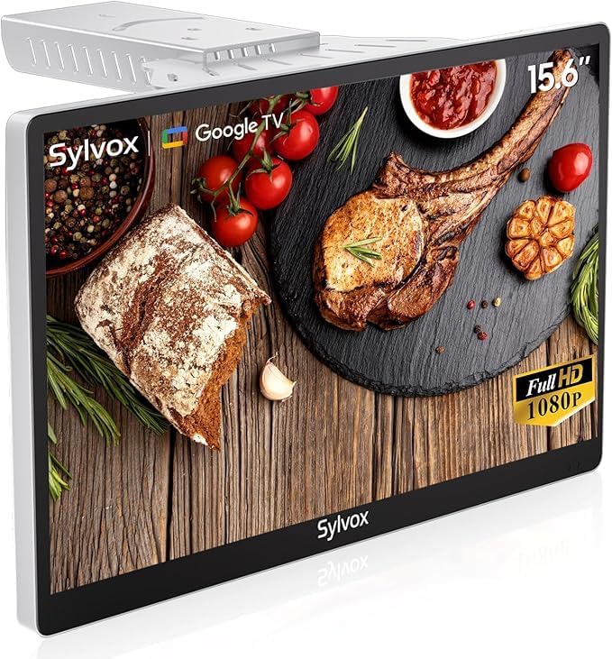 SYLVOX Fernseher, 15,6 Zoll, Schwarz, Küchen - Mini Smart Google TV, 1080P Full HD