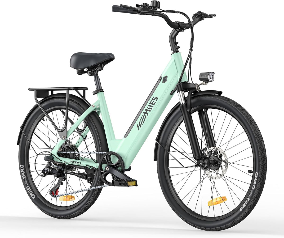 HillMiles E-Bike, 26 Zoll, 13 Ah, 36 V, Mintgrün/Schwarz, Elektrofahrrad für Erwachsene, 7 Geschwindigkeiten, Elektrofahrrad