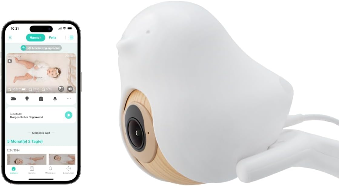CüboAi Kamera, Schwarz, Smart Babyphone 3 Bodenständer Set, 5K QHD WLAN-Baby, Cu KI-Sicherheitswarnungen, Erkennung Gesicht bedeckt
