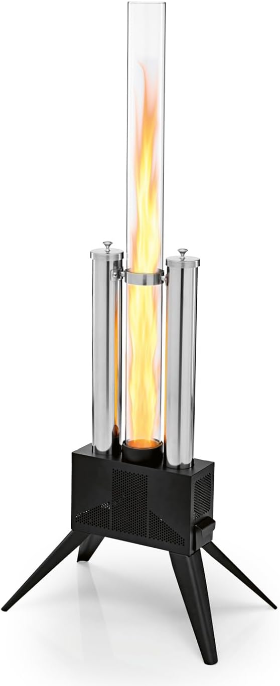 Landmann Feuerschalen & -körbe, Schwarz/Silber, Pellet Feuersäule, Feuertonne & Ambientefeuer in 1, Brenndauer bis zu 150 M