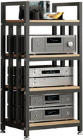 PZEOB Audiogerät, Stahlblech der Güteklasse E1 + Stahl, Braun, Audio-Rack, 4-stufiger Medienständer mit verstellbaren Regalböden
