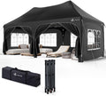 VOUNOT Pavillon, Schwarz, 3x6m Wasserdicht mit 6 Seitenwänden, Falt Stabil, Partyzelt Winterfest, UV-Schutz 50+