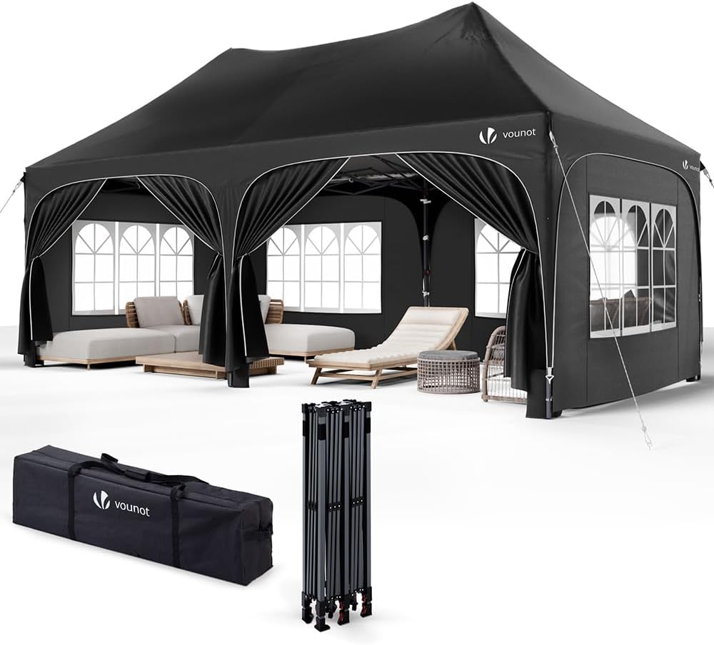 VOUNOT Pavillon, Schwarz, 3x6m Wasserdicht mit 6 Seitenwänden, Falt Stabil, Partyzelt Winterfest, UV-Schutz 50+