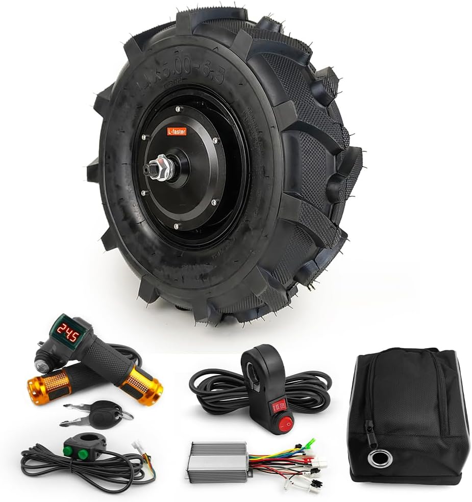 L-faster Elektroschubkarre, 14 Zoll, 500 W, Schwarz/Orange, Elektrischer Trolley Low Speed Getriebe Motor Rad
