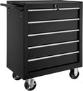 tectake Werkzeugschränke, Oberfläche pulverbeschichteter Stahl, Stahl, Rollen aus Kunststoff, schwarz