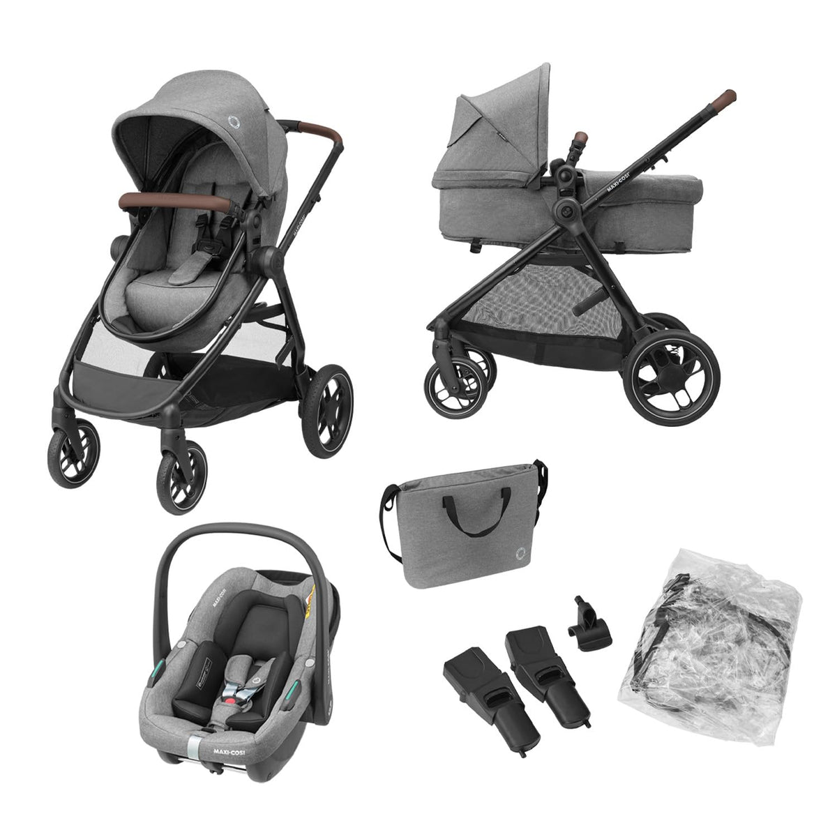 Maxi-Cosi Matratze, 22 kg, Grau, Zelia S Trio Kinderwagen 3 in 1 Komplettset, 0-4 Jahre, Zusammenklappbar, Kompakt