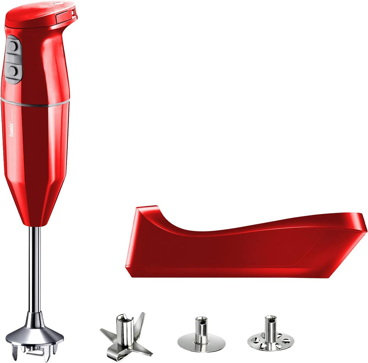 bamix Stabmixer, Rot, Set cordless PLUS kabelloses, inkl. Multimesser, Quirl, Schlagscheibe aus Edelstahl, 250 Watt