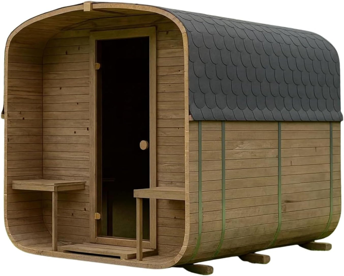 Gardj Kaminofen, 240 cm, Schwarz, Fasssauna Garten Outdoor Sauna aus nordischer Fichte, Verschiedene Größen (2