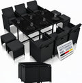 Gartenmöbel-Set Juskys, Schwarz, Polyrattan Sitzgruppe Baracoa XL 11-teilig wetterfest &, 4 Hocker