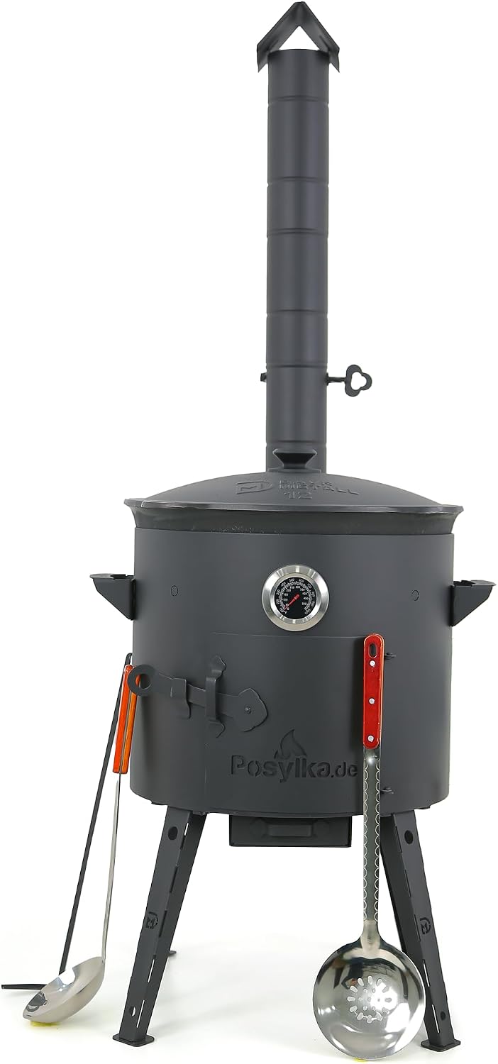 ZARENHOFF Dutch Oven, 40 cm, 48 cm, 2 mm, 12 L, Grau, Utschak Uchag Feuerofen Ø Stahl mit Usbekische Kazan