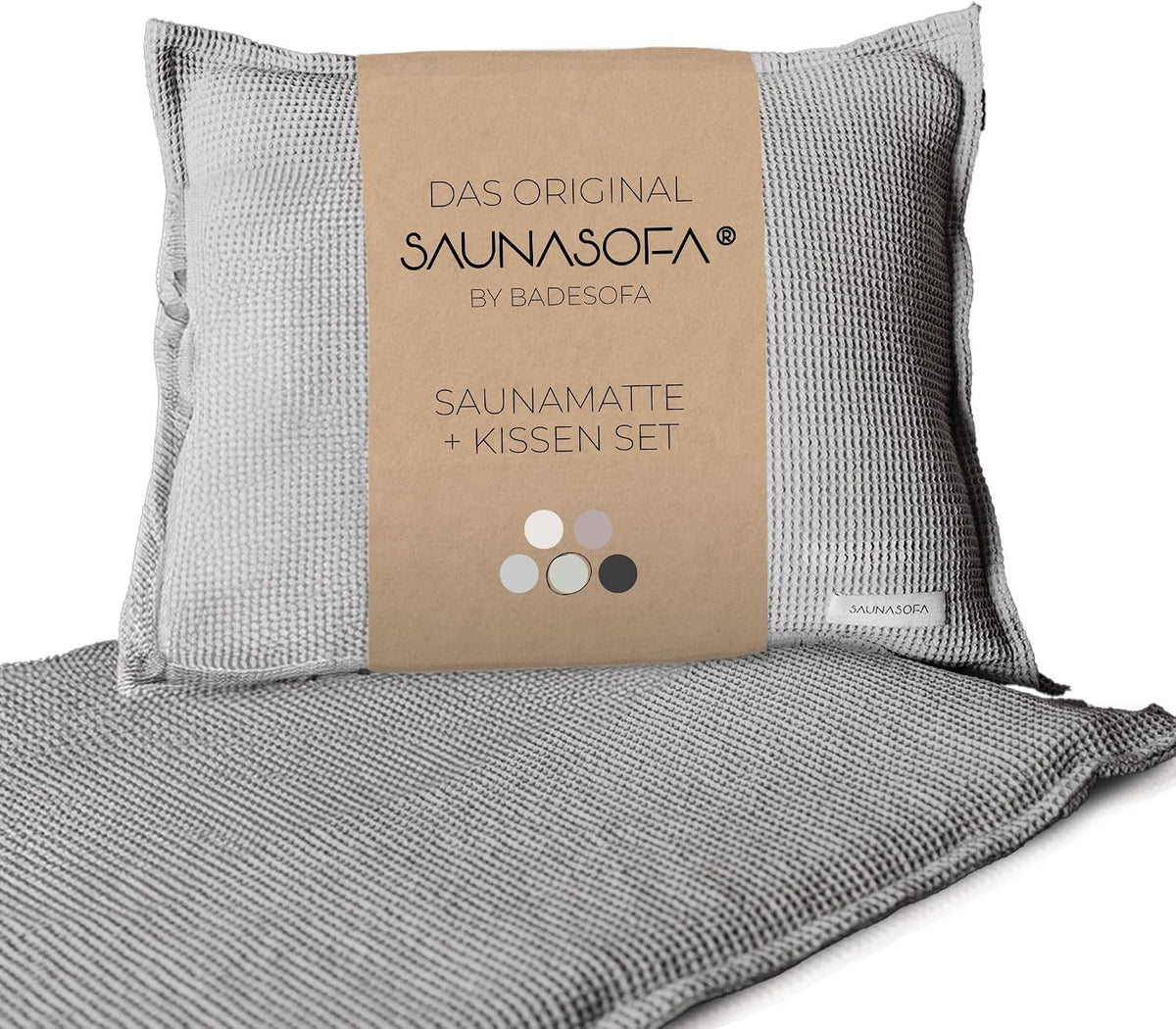 BADESOFA Waschmaschine, Grau, SAUNASOFA Set Long, Saunamatte zum Liegen mit Kissen, Sauna-Auflage für Infrarot & klassische Sauna