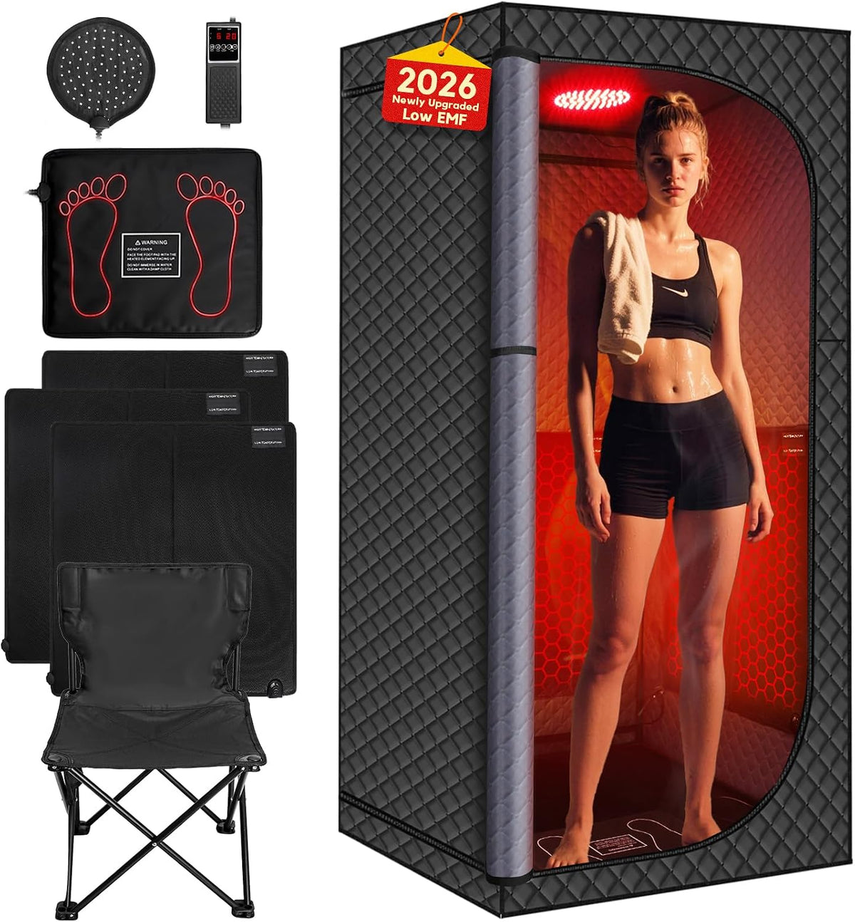 MIXC Saunas, Schwarz, Upgraded Low EMF Infrared Sauna Box, Indoor, Outdoor & Gym Use (Infrared Version)